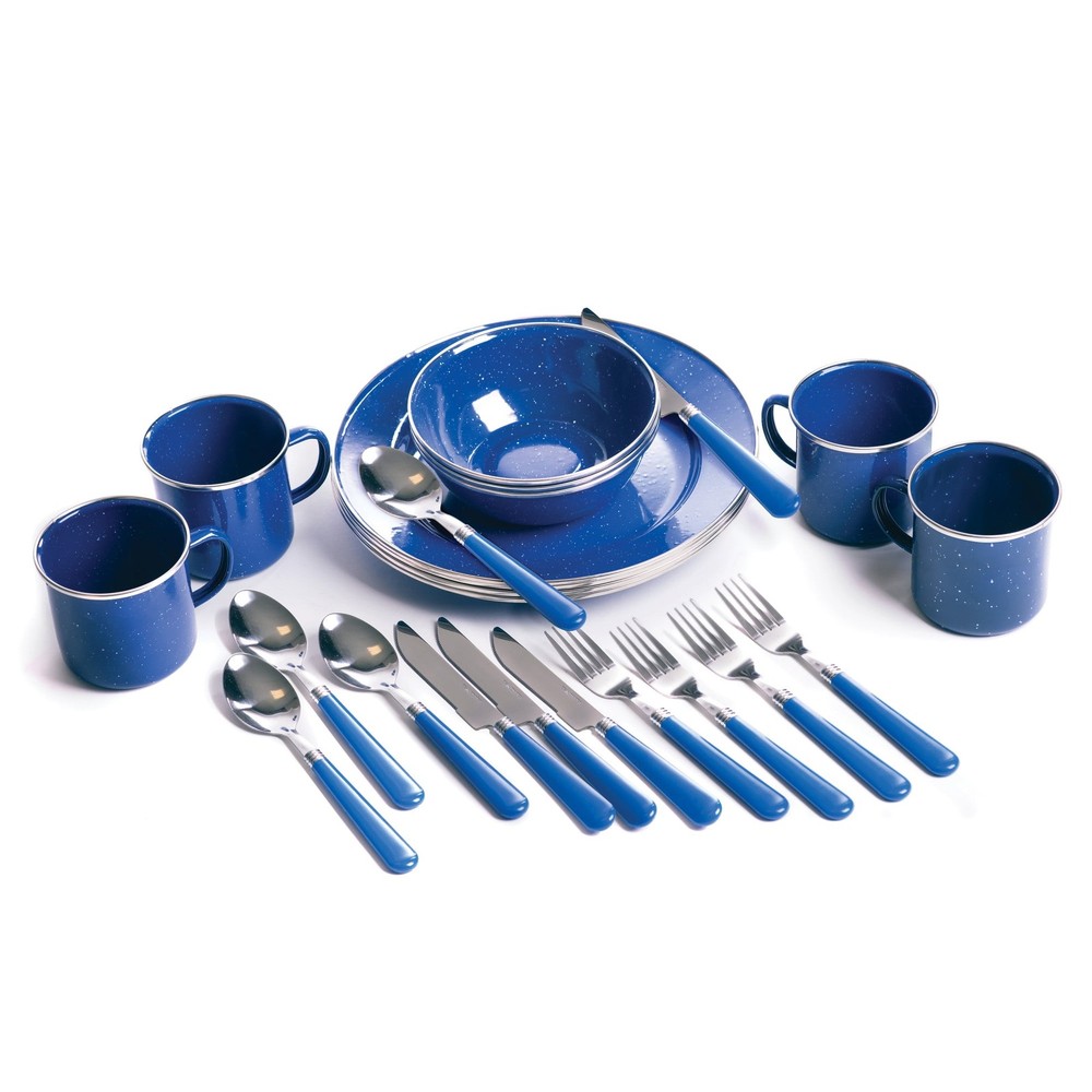 Deluxe 24-Piece Enamel Tableware Set Blue