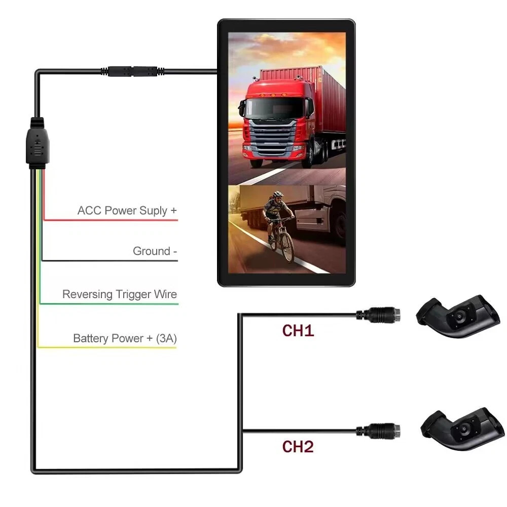 10.36" Truck Side View Camera System | 2CH Split Screen IR HD Night Vision DVR