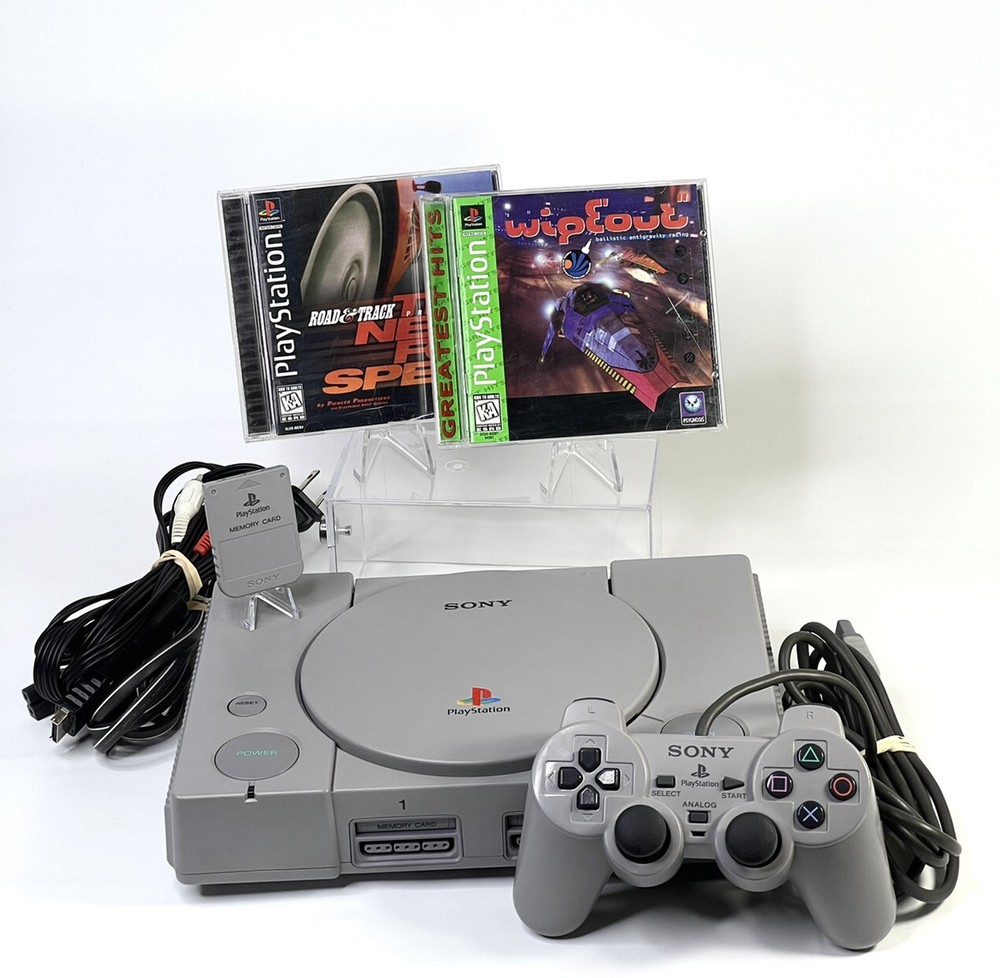 Sony PlayStation 1 (PS1) Console w/ Controller, Memory Card,& 2 Games-ALL TESTED