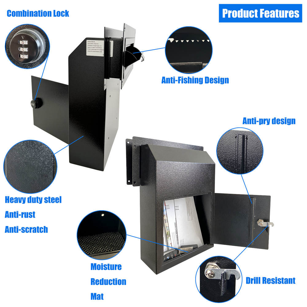 Locking Door Drop Box with Combination Lock – Steel Mailbox with Rear Access