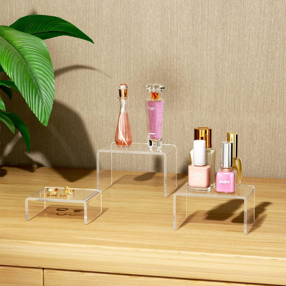 Acrylic Display Risers Stand 2 Sets,3 Steps Clear Riser Shelf Showcase for Amiib