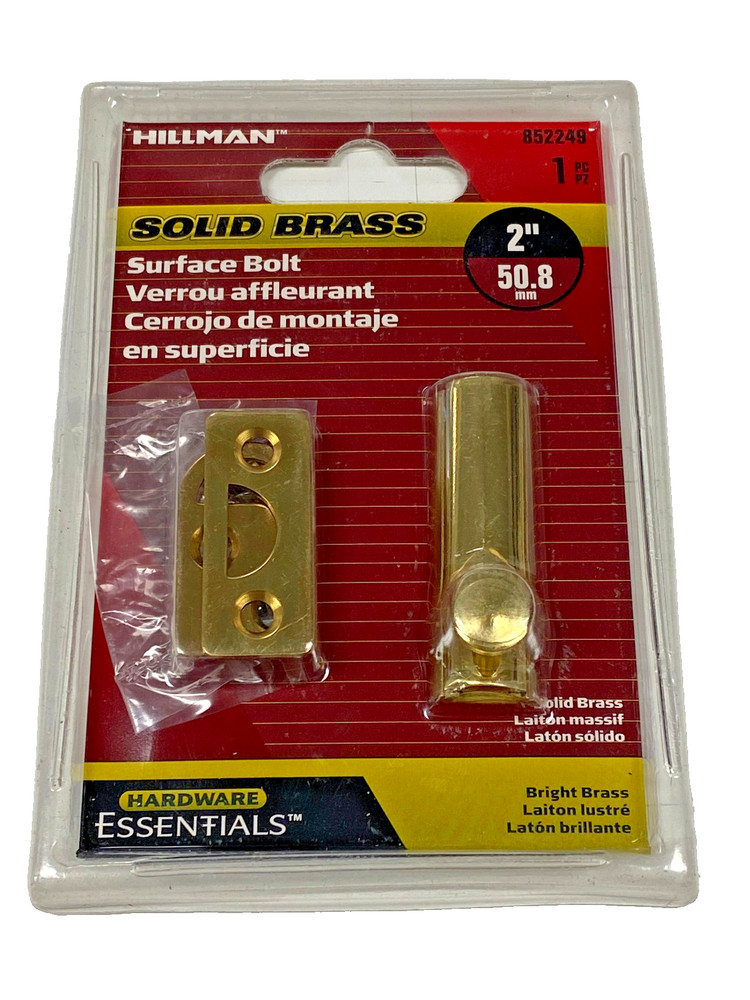 Hillman Solid Brass Surface Bolt 852249 Bright Brass 2" Hardware Essentials Lock