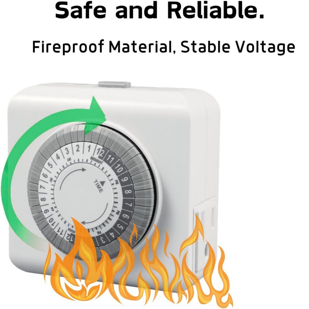 2 Pack 110-125V 3-Pin Outlet Timer For Energy Saving 24-Hour Mechanical Switch
