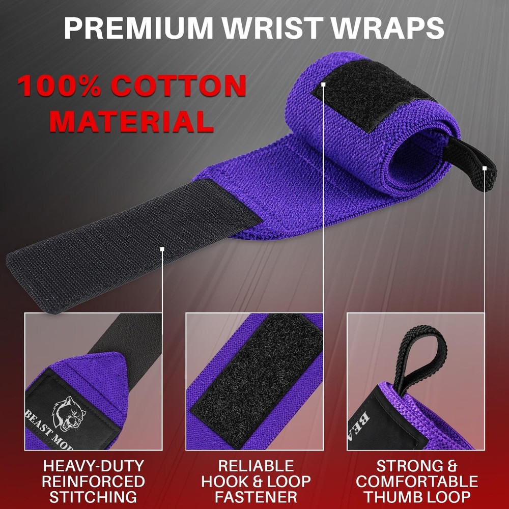 HeavyDuty Weightlifting Wrist Wraps with Thumb Loop for Powerlifting & Training