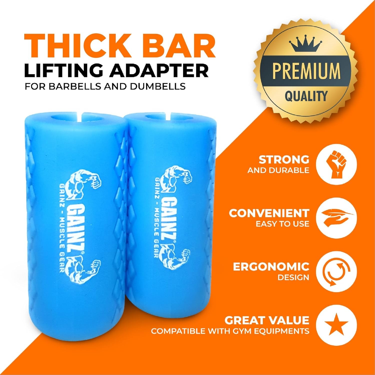 Gainz Thick Grips Dumbell Barbell Weight Lifting Adapters for Fat Bar Grow Big