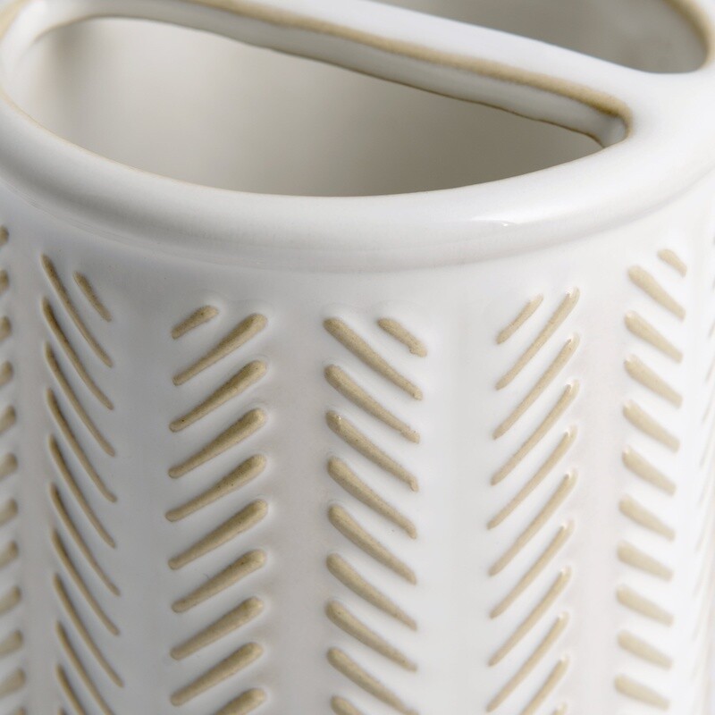 Ceramic Toothbrush Holder Rustic Textured Design Herringbone Bathroom Accessory