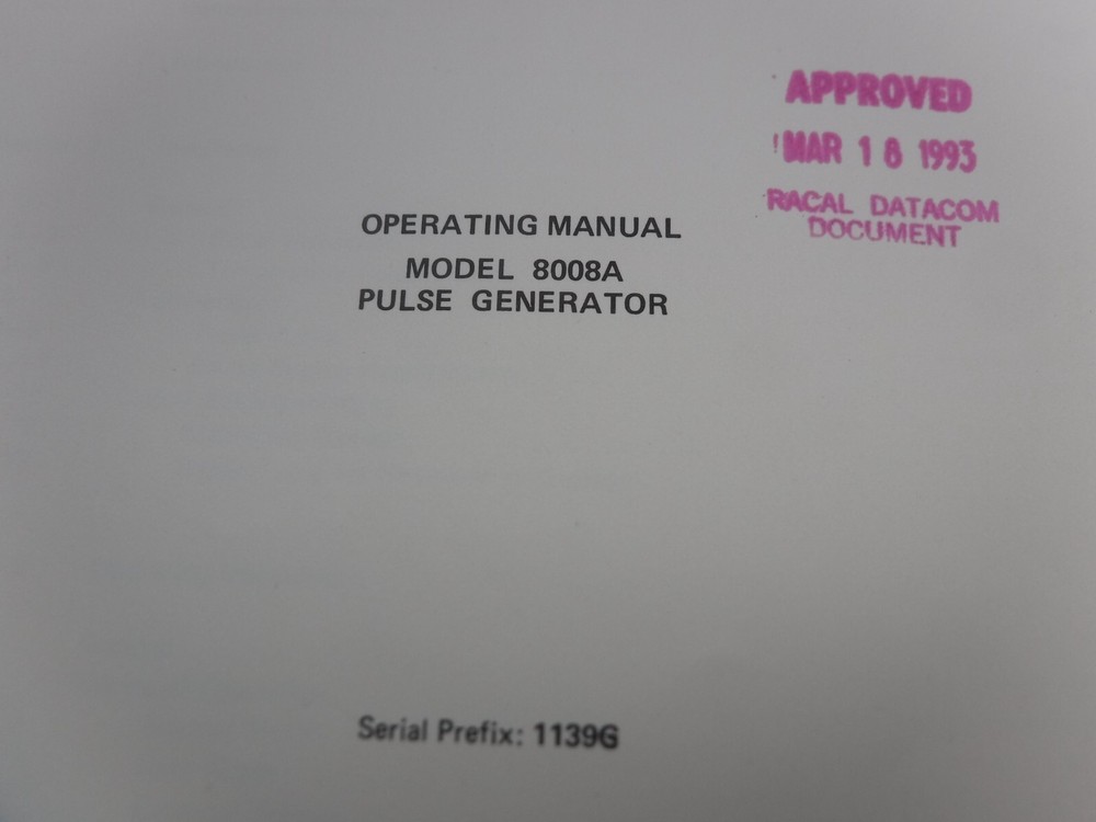 Hewlett Packard 8008A Generator Manual 08008-9002