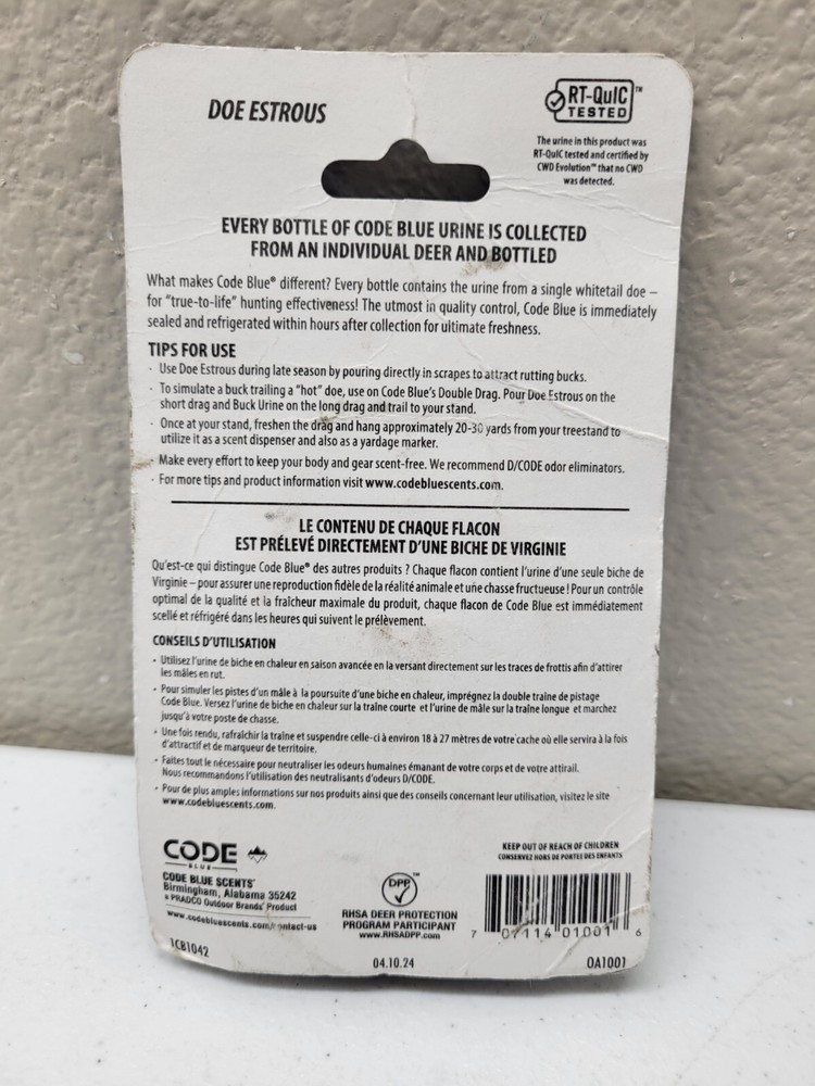 Code Blue White Tail Doe Estrous Urine 1fl oz NEW