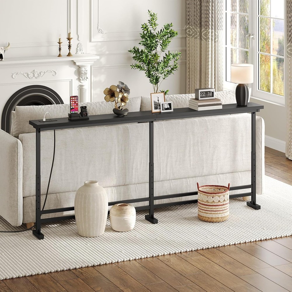 78.7" Console Table Adjustable Height 27.6"-35.4" & Power Outlet Couch Table