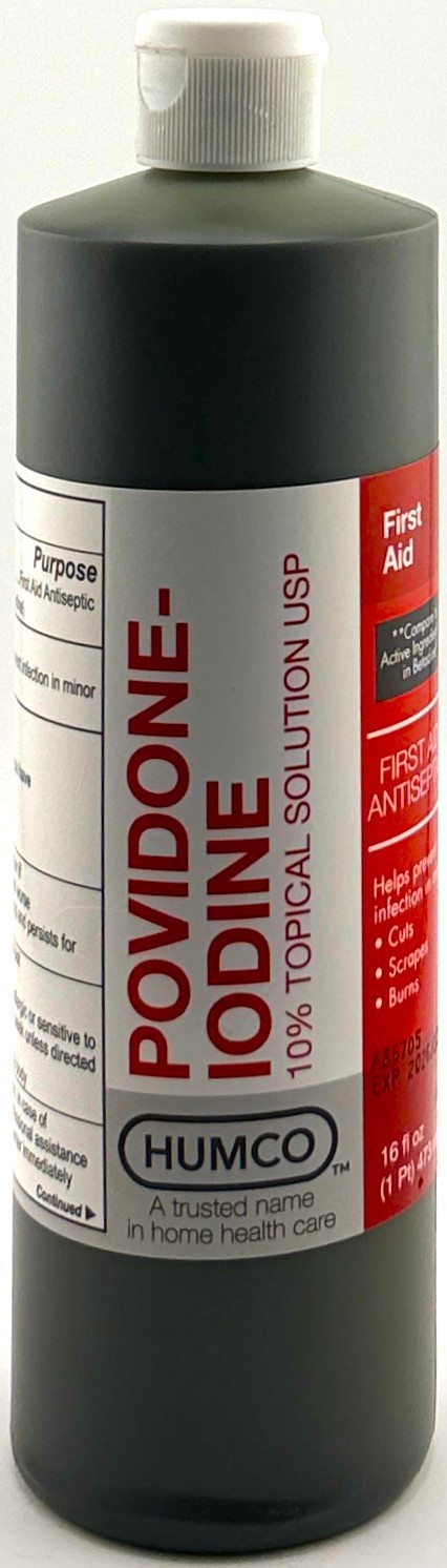 Humco Povidone Iodine 10% Topical Solution Antiseptic For Minor Cuts 16 Fl Oz