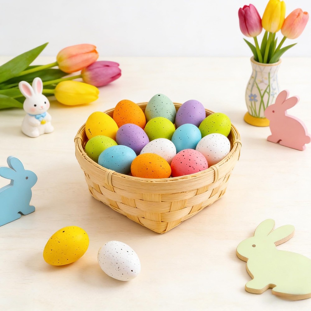 16 Pcs Speckled Easter Eggs,2.4 Inch Plastic Colorful Easter Eggs Table Decor...