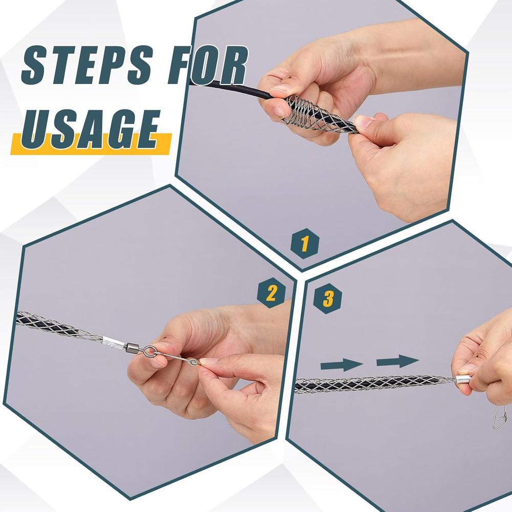 2 Pcs 1/2 in Wire Pulling Grip Mesh Metal Cable Puller Socks Wire Tools for Elec