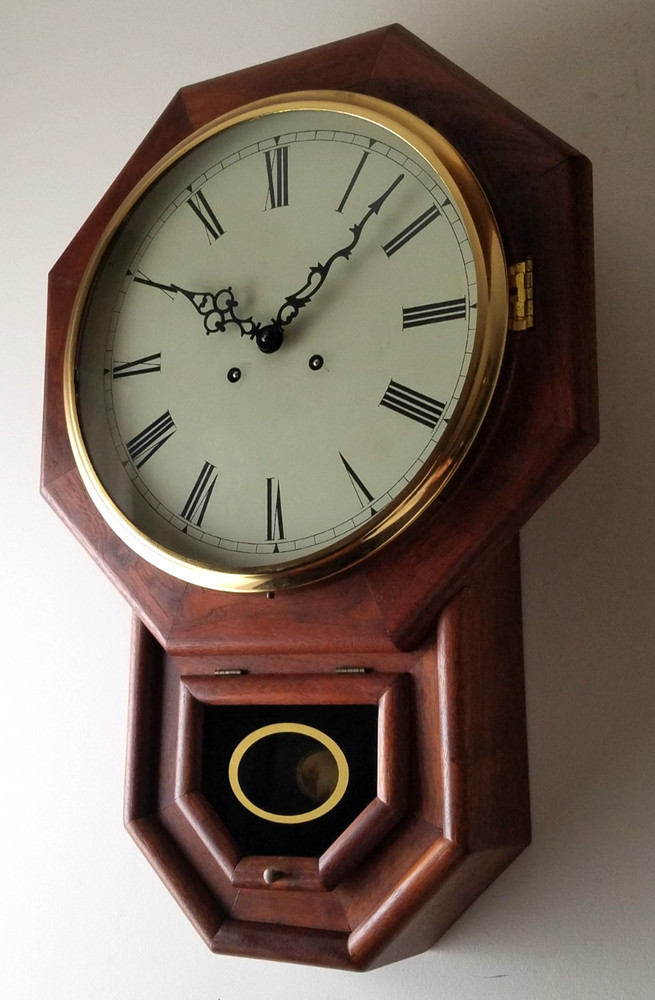 German Schoolhouse Regulator Wall Clock 8-Day, Time/Strike, Key-wind