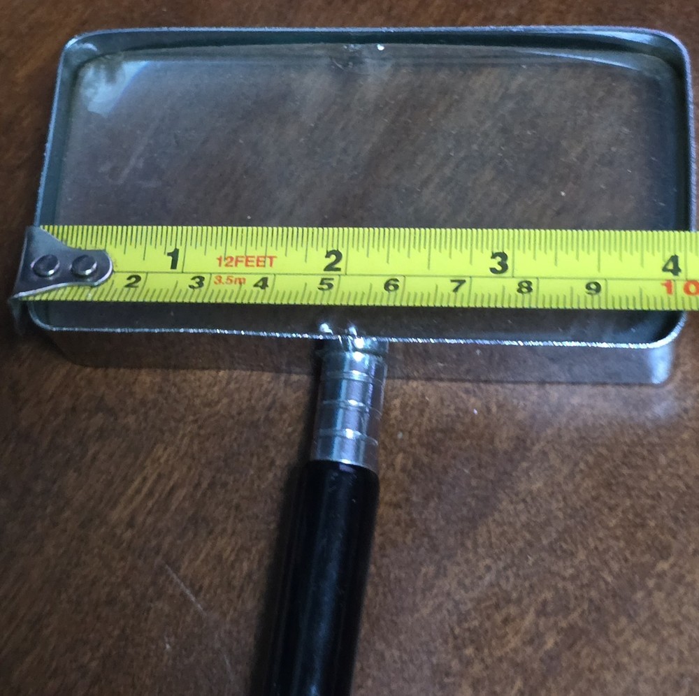 6½" Tall VTG 1970s Japanese Chrome Rectangular Reading Magnifying Glass *Chips