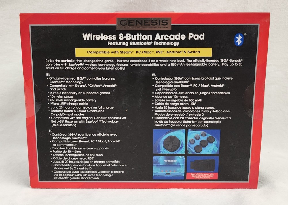Sega Genesis Retro-Bit Wireless 8-Button Controller - Transparent Blue