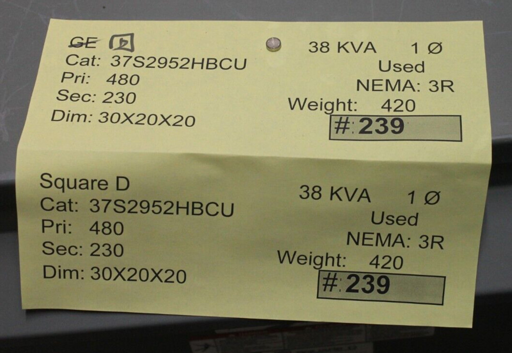Square D 37S2952HBCU Single Phase General Purpose Transformer