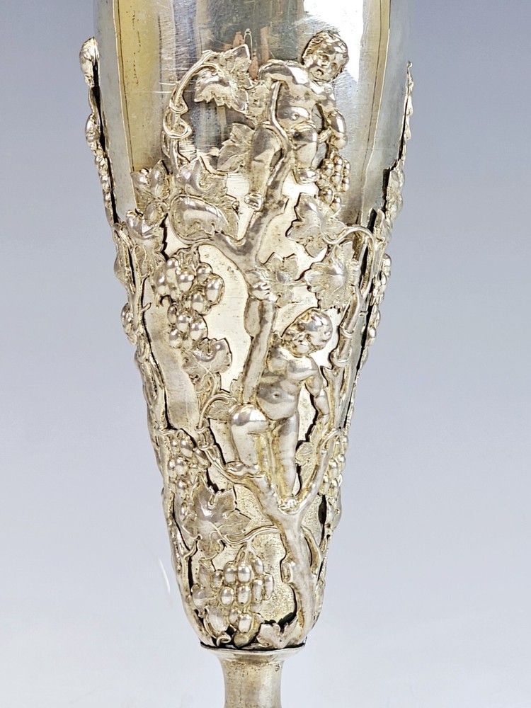 Large Rare 19C Russian Repousse Silver Vase Goblet