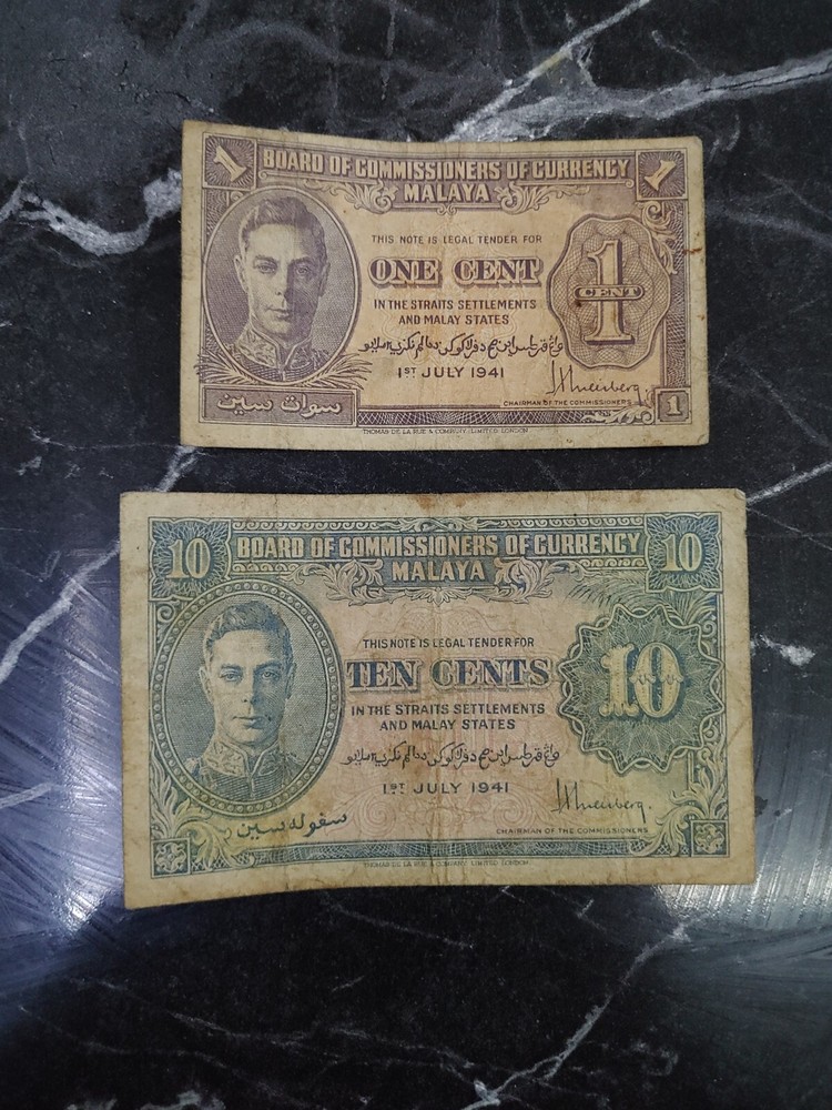 Malaya 1 cent + 10 cent 1941 George VI