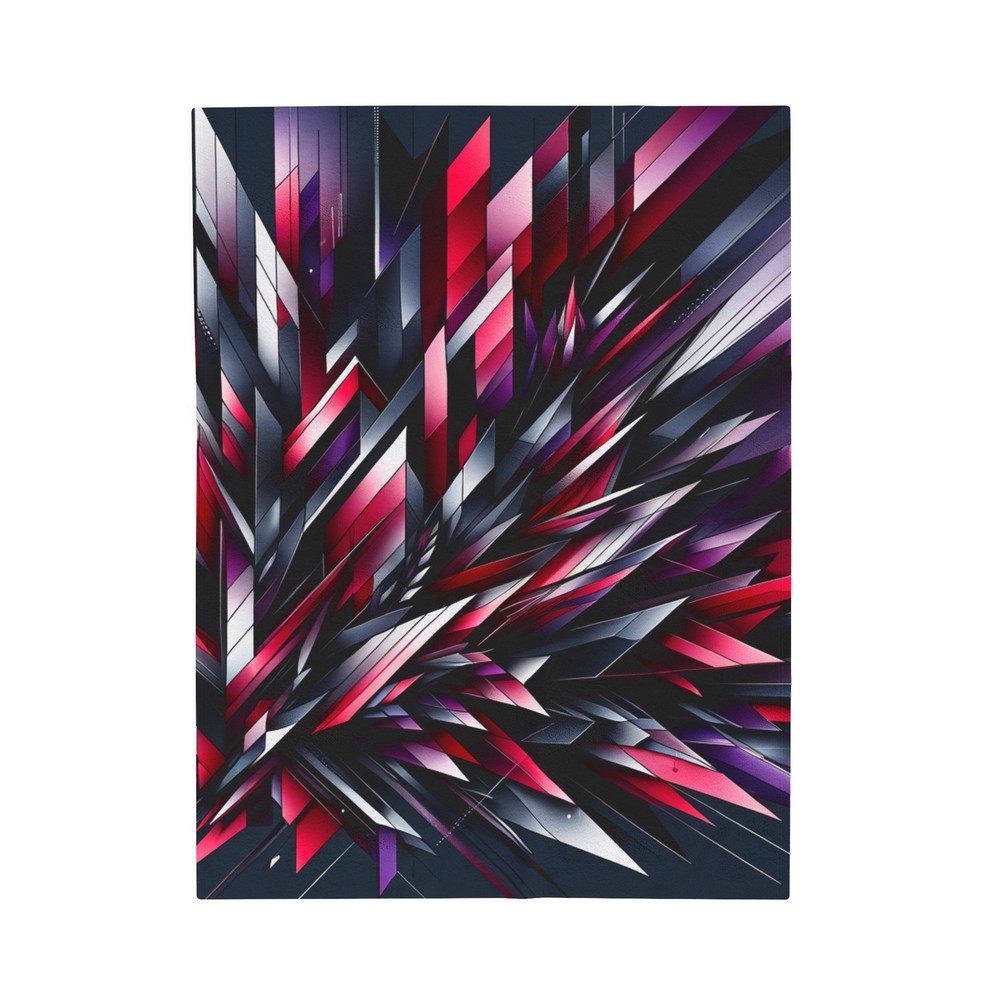 Velveteen Plush Blanket Cubist Expressionism Bold Crimson Angular Shapes Sharp