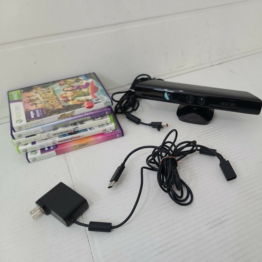 Microsoft 1414 Xbox 360 Kinect Sensor Bar + power cable Bundle + 5 Games TESTED