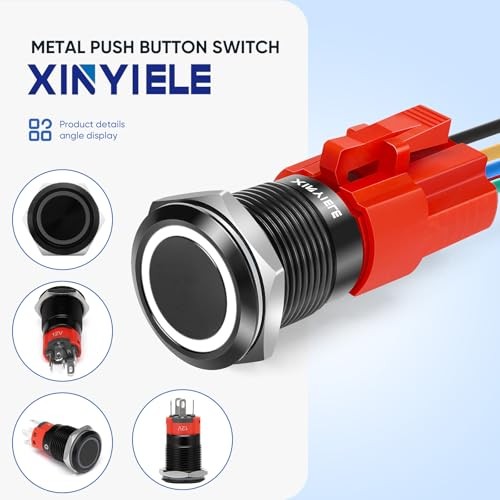 16MM Latching 12V Push Button Switch On Off,Waterproof Black Shell White LED