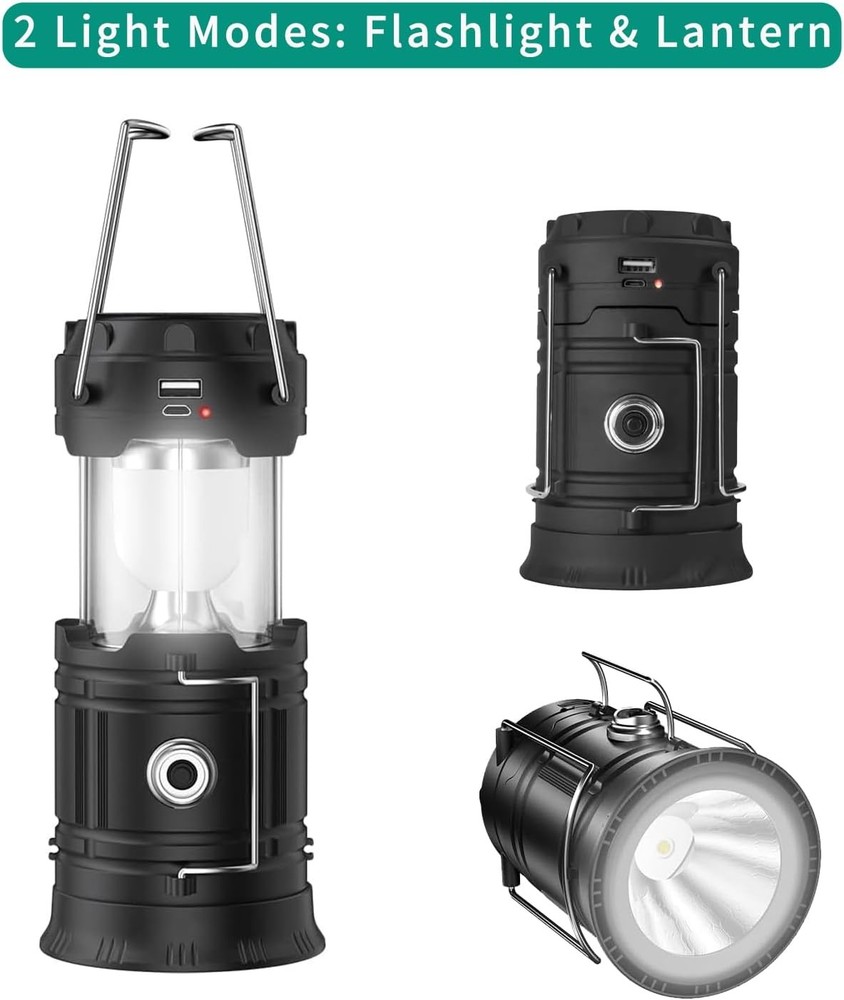 LED Camping Lantern, Solar and Rechargeable Lantern Flashlight Collapsible and P
