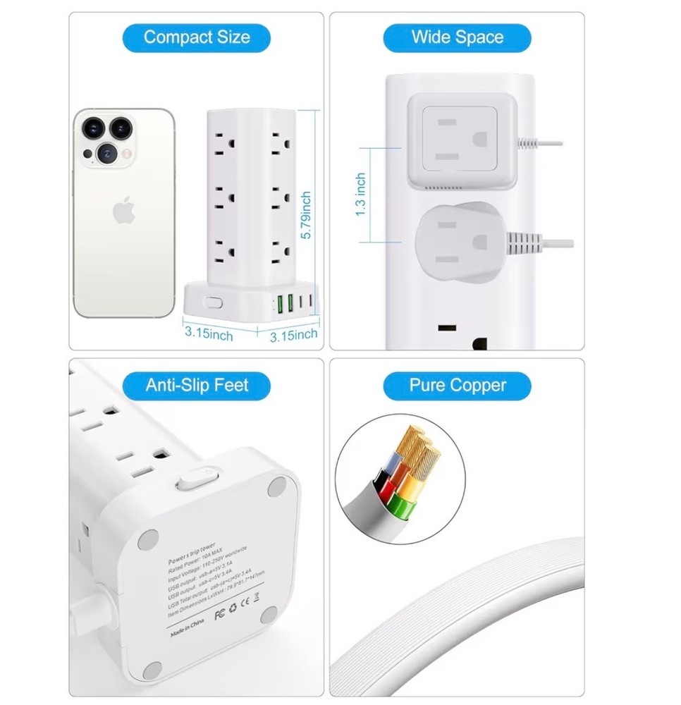 power strip tower with multiple outlets