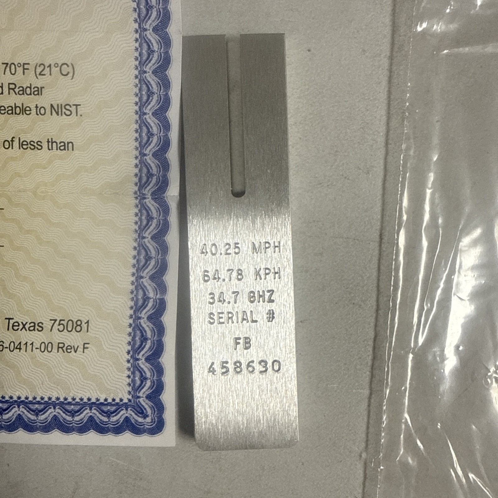 Ka-Band Radar Tuning Fork 40.25 MPH 64.78 KPH 34.7 GHZ