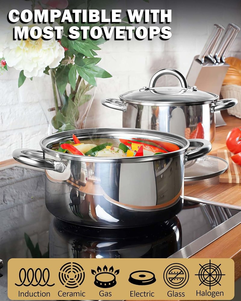 Kitchen Cookware Sets 12-Piece Basic Stainless Steel Pots & Pans Silver