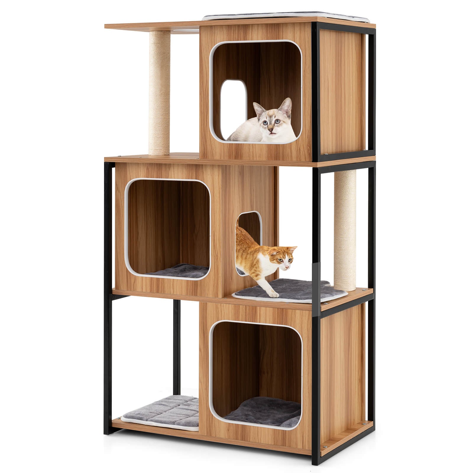 Modern Cat Tree for Indoor Kittens Cat Tower House w/ Metal Frame Large Platform