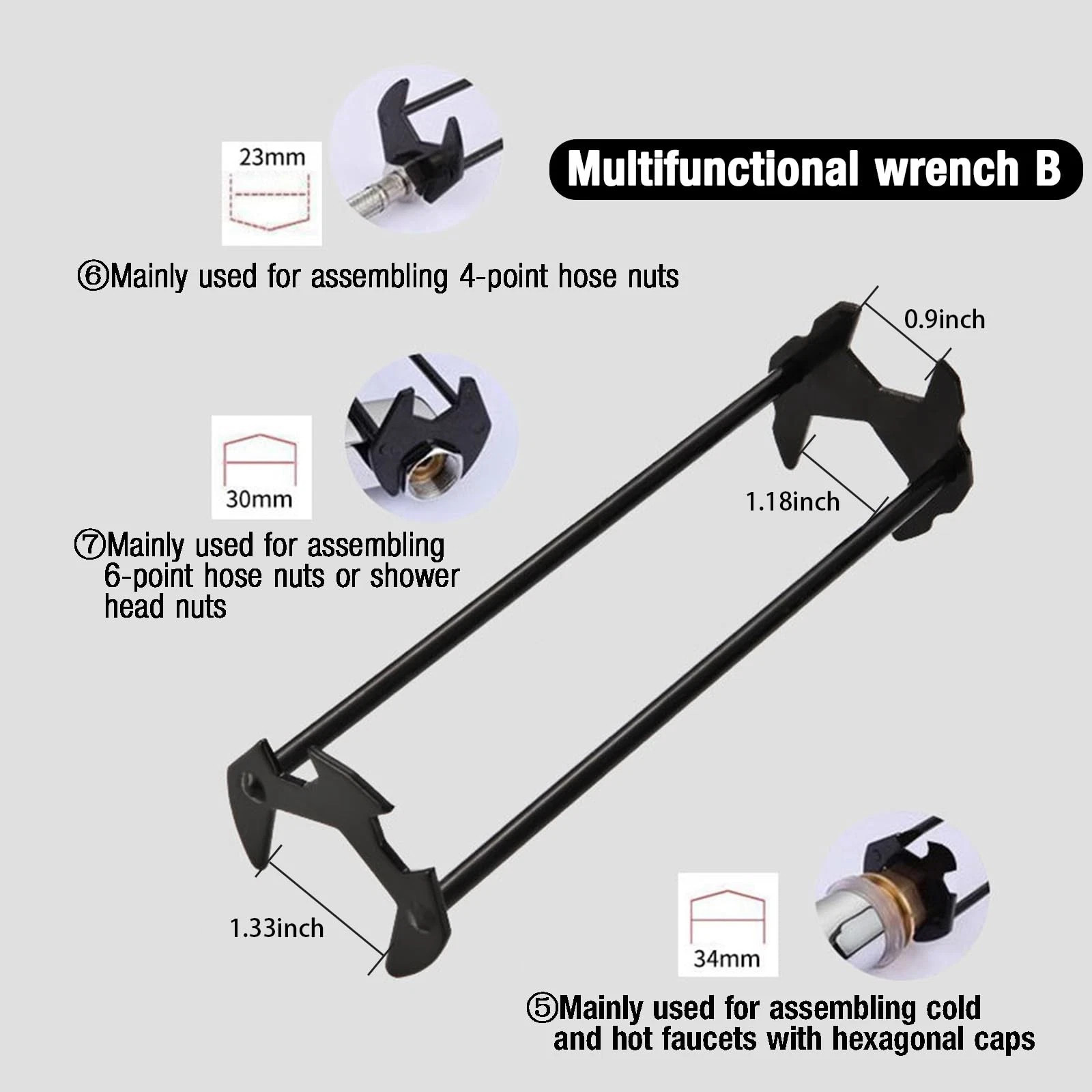 2pcs Basin Wrench Multifunctional Sink Wrench 7 Sizes Faucet Tool Four-jaw+++