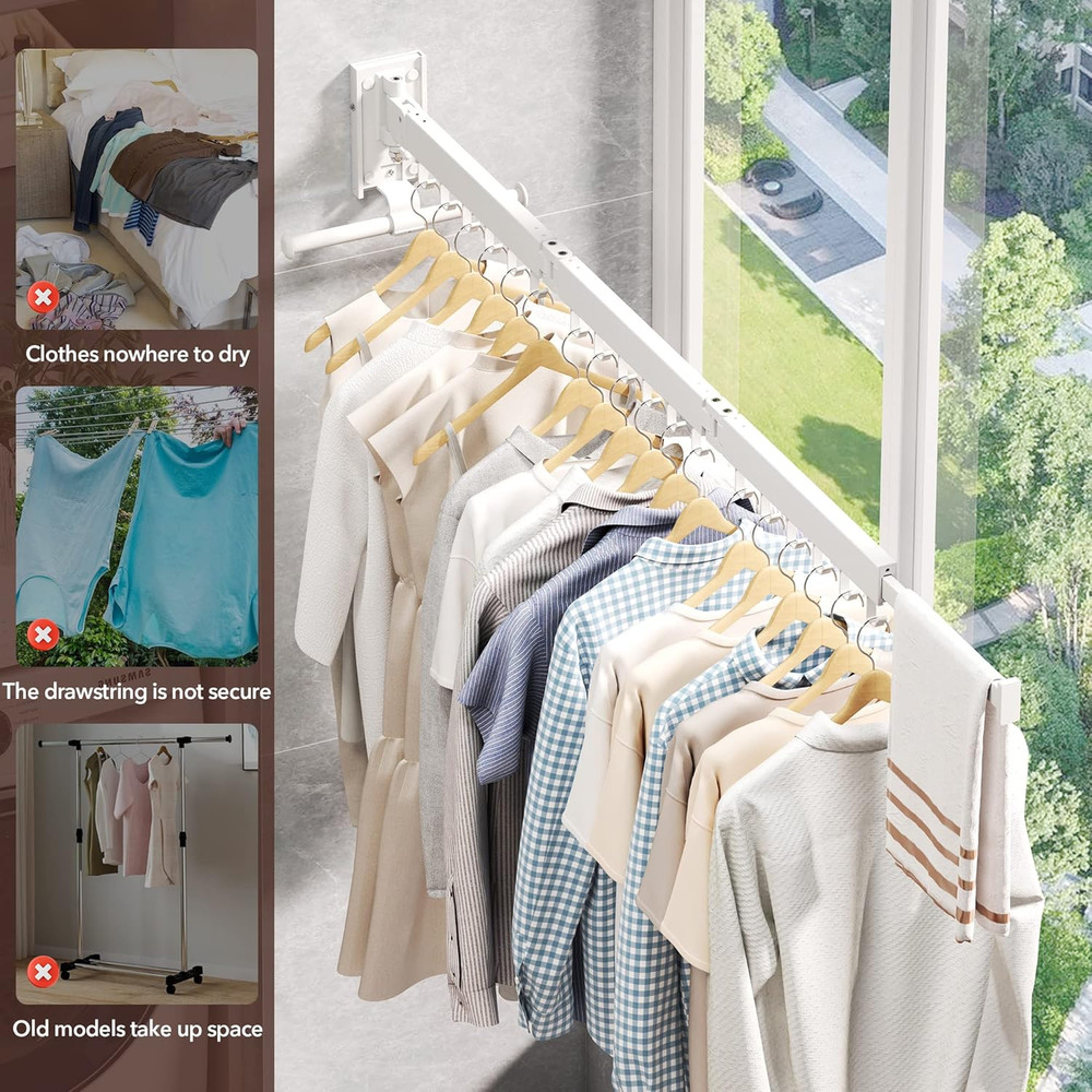 Wall-Mounted Retractable Clothes Drying Rack - Space Saver & Collapsible Design