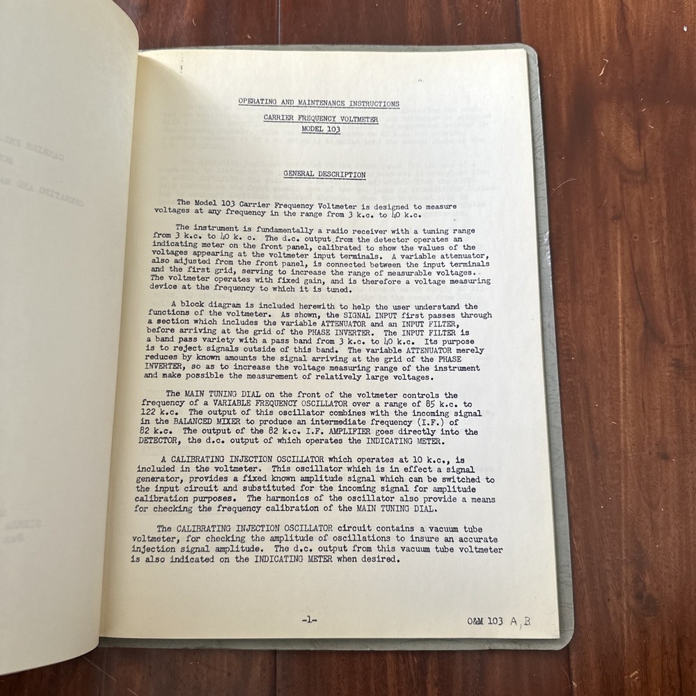 Sierra Electronic Model 103 Carrier Frequency Voltmeter Operating Instructions