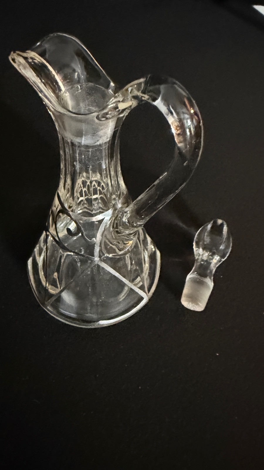 Antique Art Nouveau Sterling Overlay Glass Cruet Bottle w Stopper 6.5"