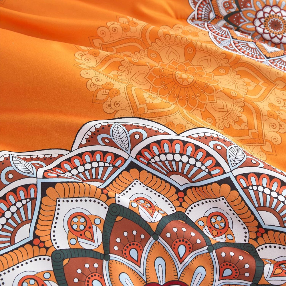 - Bohemian Comforter Set, Boho Chic Ornate Floral Elements Pattern Printed for M