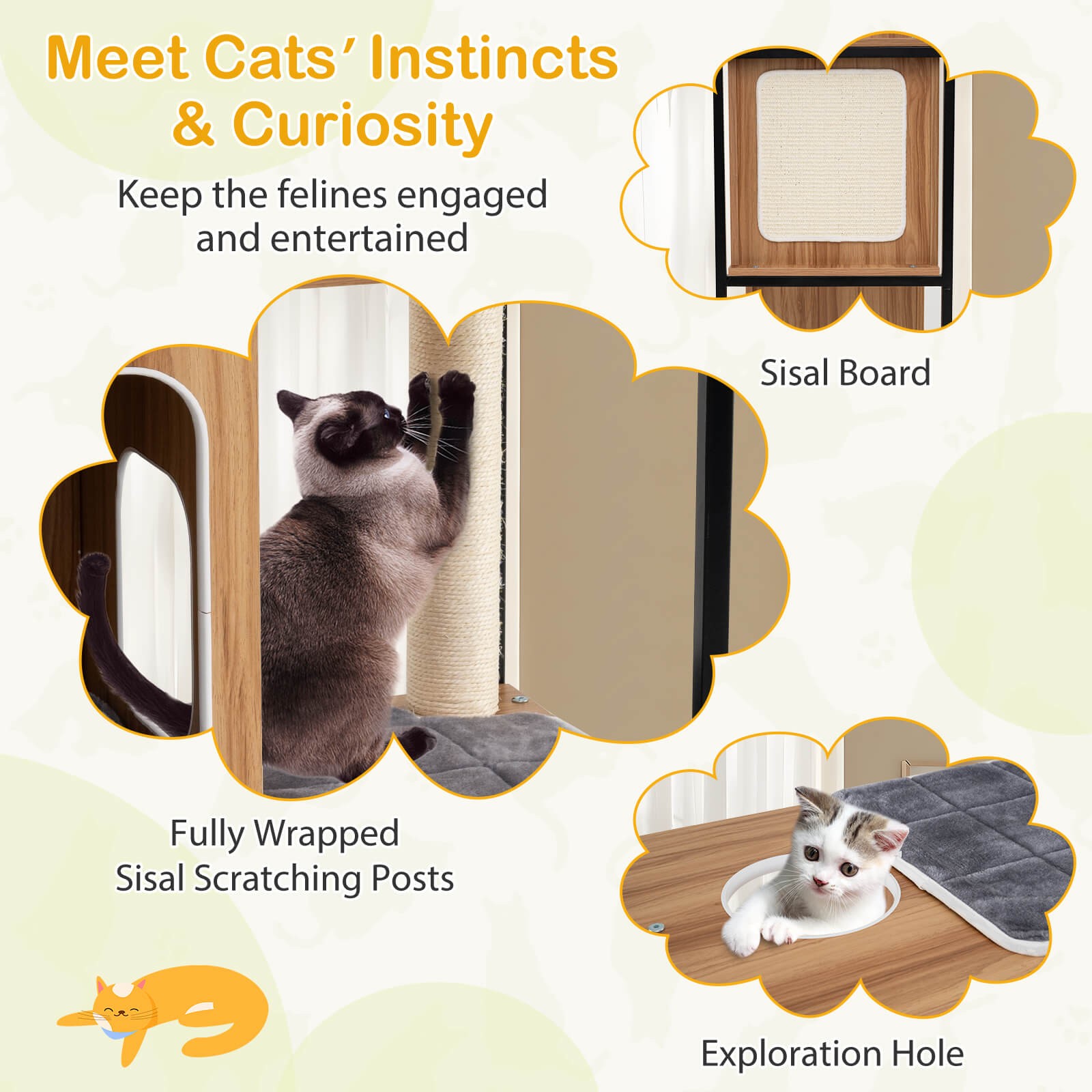 Modern Cat Tree for Indoor Kittens Cat Tower House w/ Metal Frame Large Platform