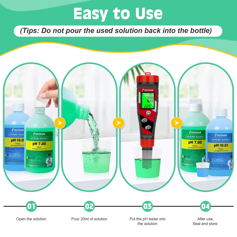 UIUZMAR pH Meter for Water Hydroponics and Calibration Solution