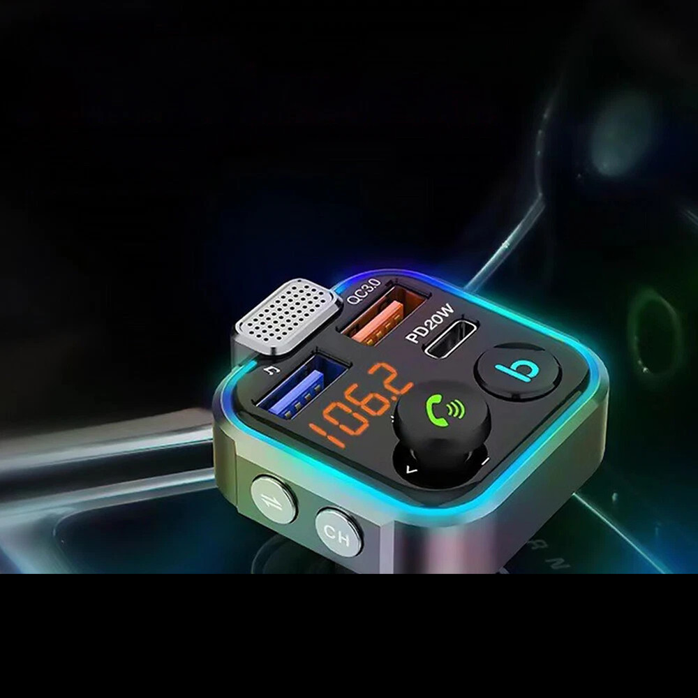 Bluetooth 5.0 Car Wireless FM Transmitter Adapter Type-C PD Charger AUX