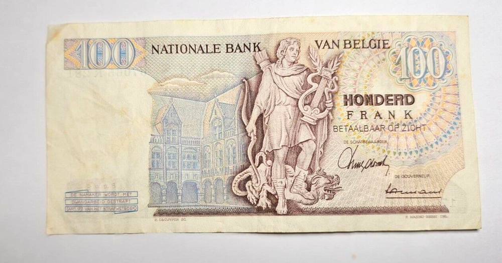 1967 Belgium 100 Francs Banknote Fine/ ref d2