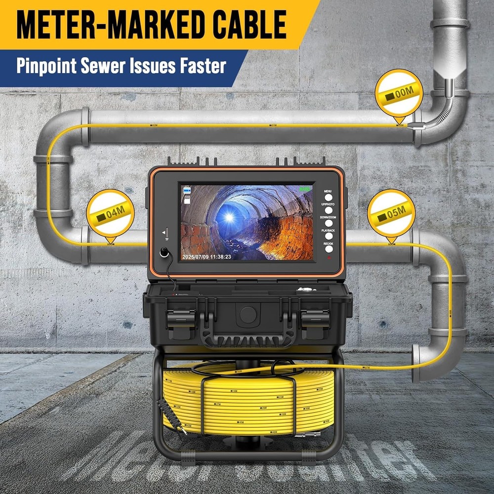 9" 100ft Self-Leveling Sewer Camera Pipe Inspection Camera with Meter Marking