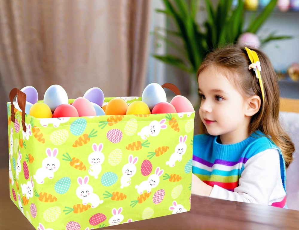 BOOHIT Rectangle Empty Easter Baskets Boy Large Toy Storage Bin Girls collaps...
