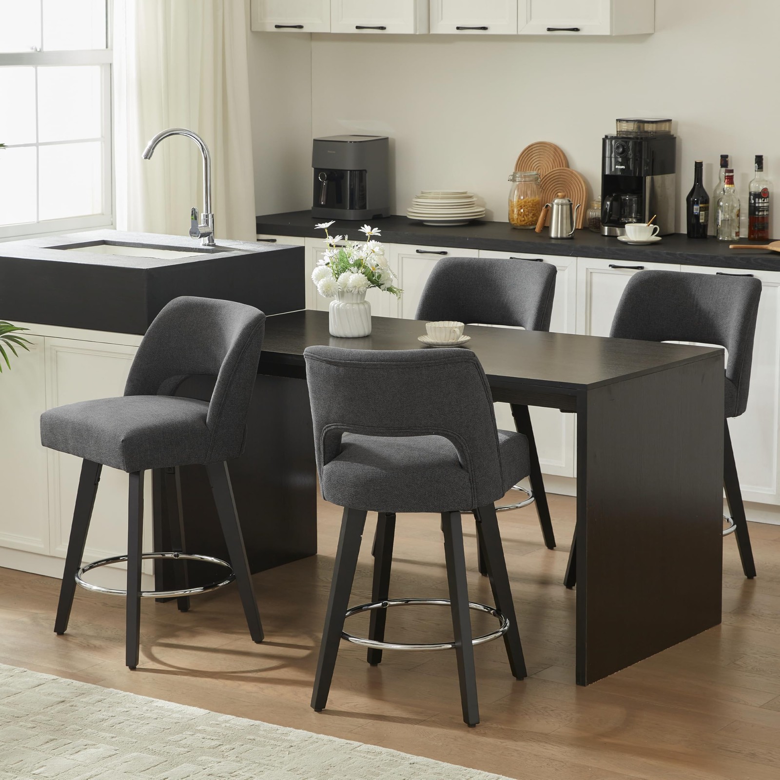 26 Upholstered Bar Stools Rubberwood Legs Supportive Back Set of 4