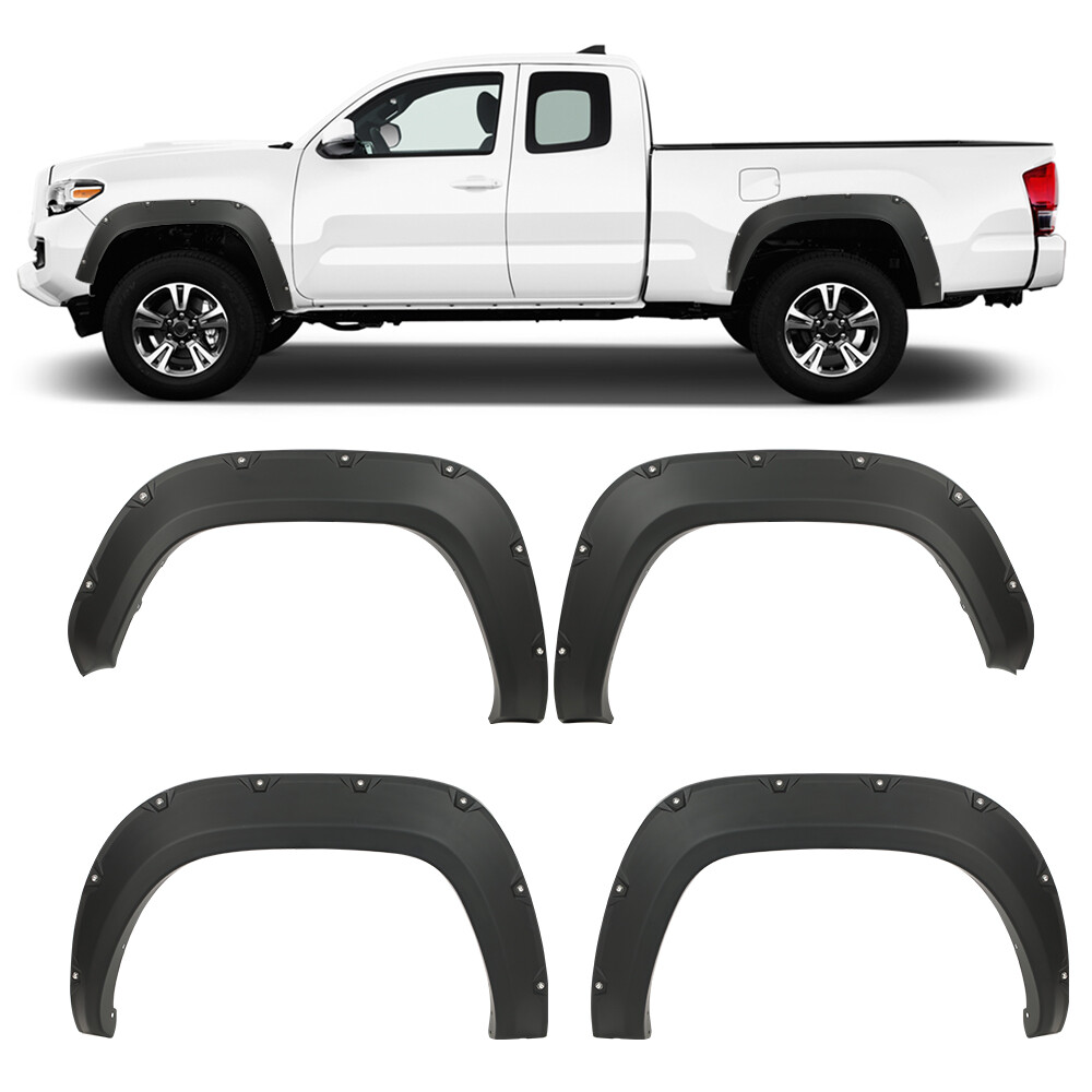 4pcs Fit For 16-22 Toyota Tacoma Pocket Rivet Style Fender Flares Smooth Black