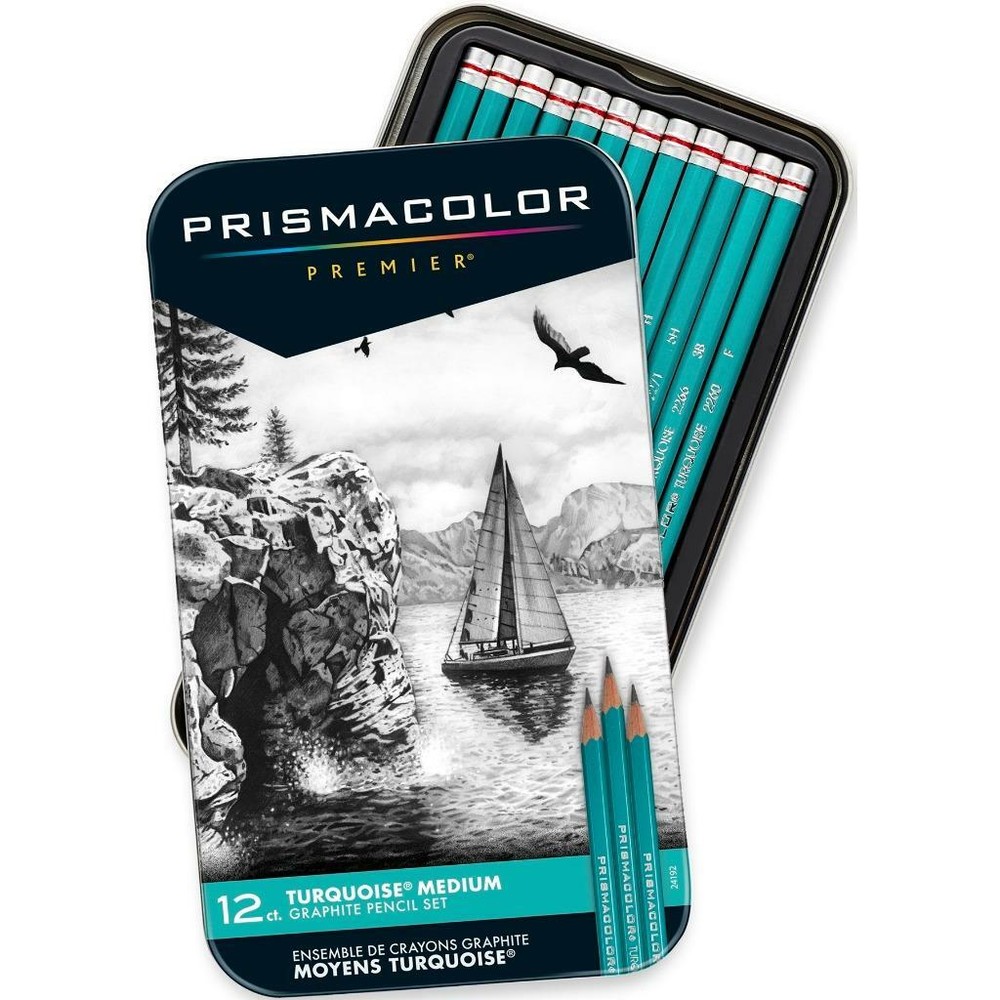 Prismacolor Turquoise Drawing Sketching Pencil Set - Medium Graphite - 12 Set