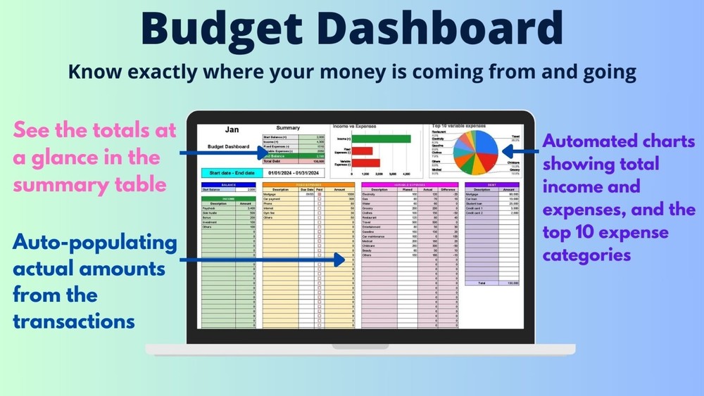 Budget Spreadsheet for MS Excel with StartKit - Track Finances