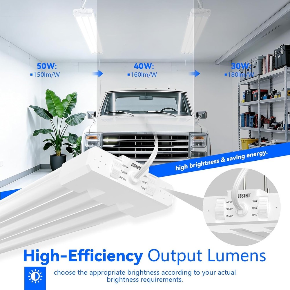 4FT Linkable LED Workshop Light 4000K-5000K-6500K 30-50W Adjustable Ceiling Lamp