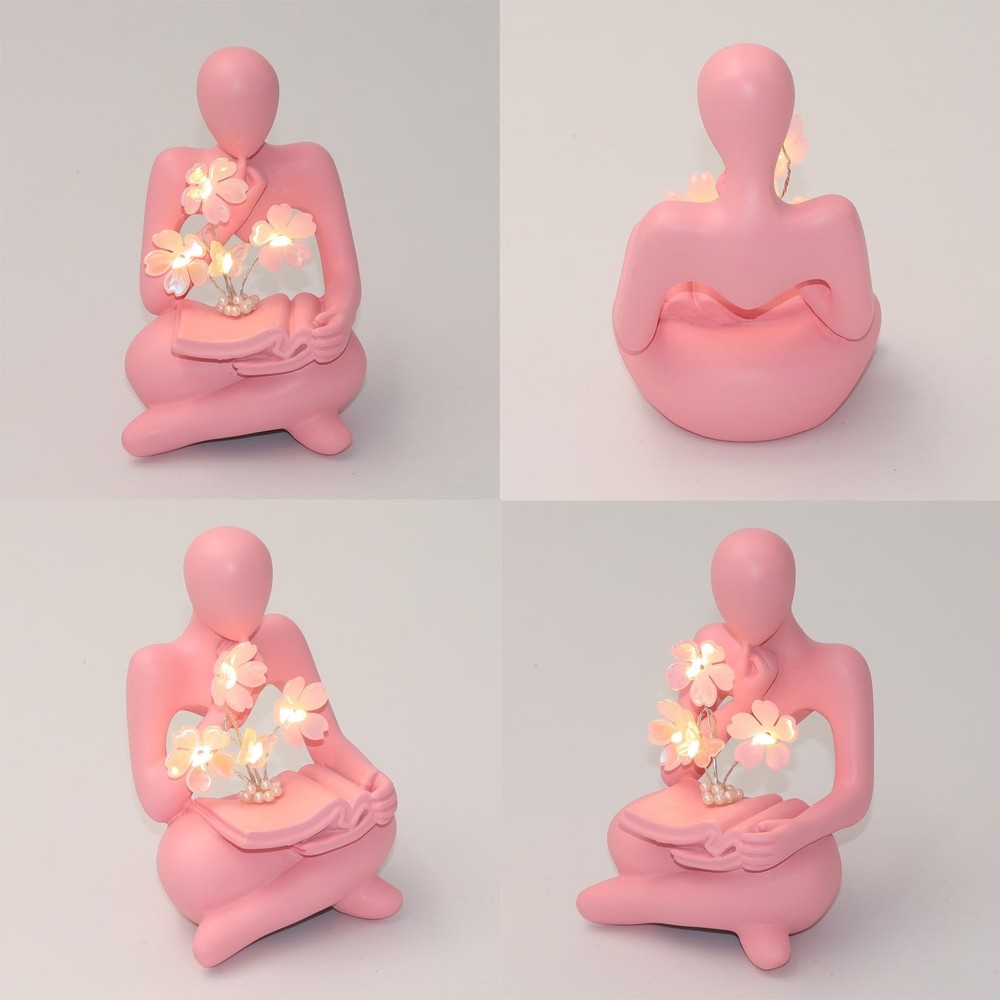 Bookshelf Decor Thinker Statue, Battery Powered Night Light, Modern Abstract ...