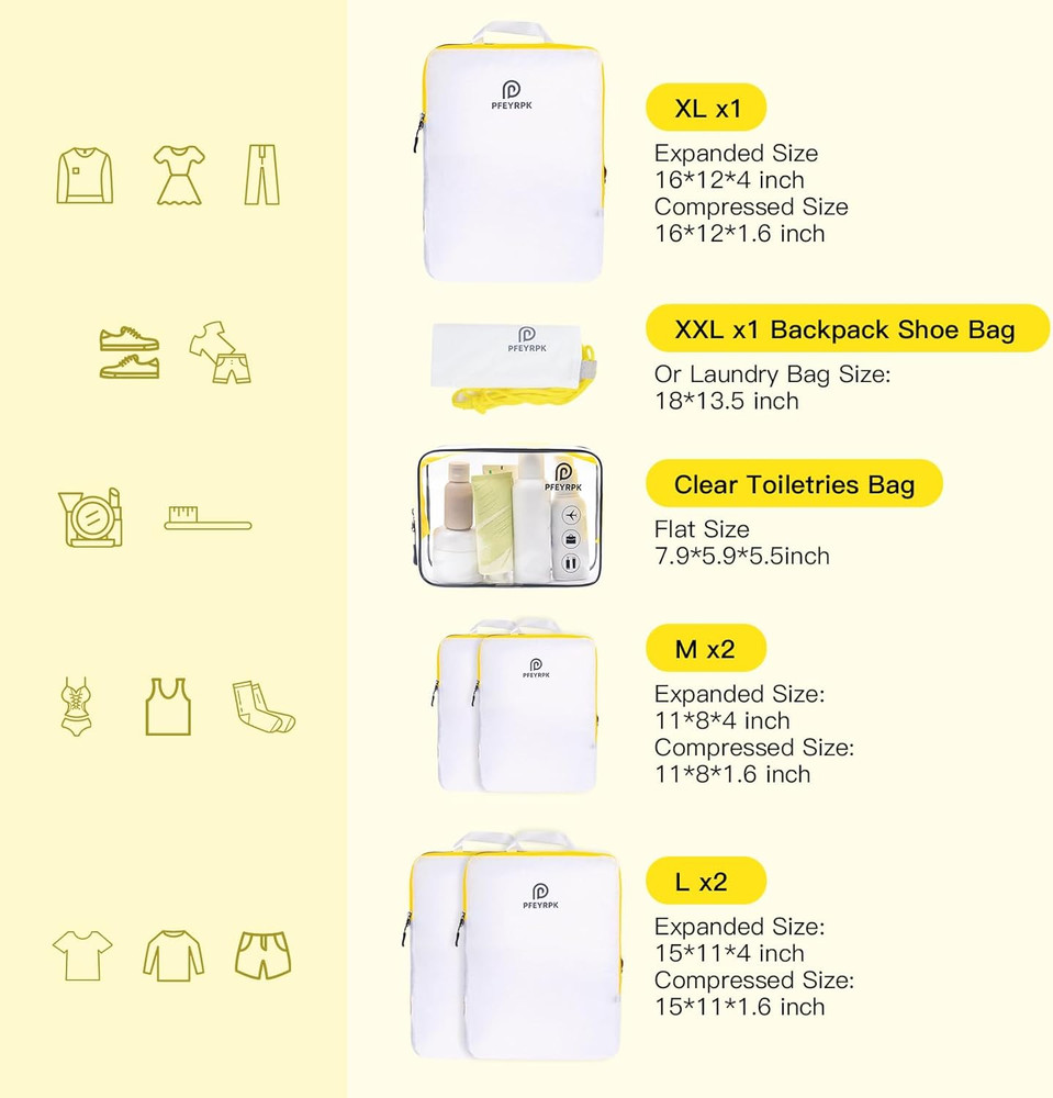 Lightweight Compression Packing Cubes for Suitcases, Compressible Expandable Tra