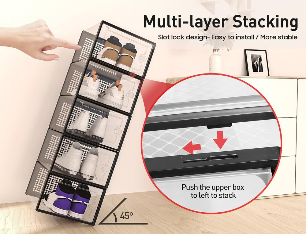 X-Large Shoe Storage Boxes Organizers Clear Plastic Stackable 12 Pack, Shoe Rack