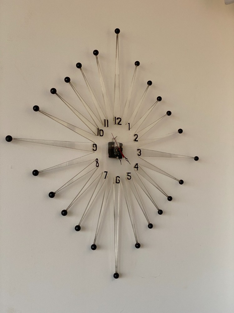 Large Vintage Lucite Starburst Wall Clock